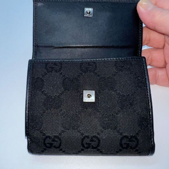 GUCCI W Hook Wallet GG Canvas Canvas x Leather Authentic - Picture 2 of 16